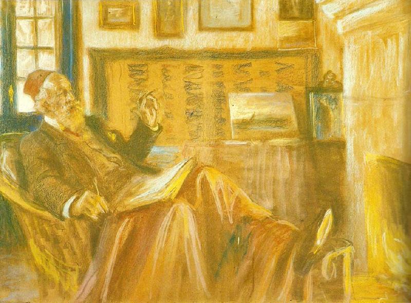 Peter Severin Kroyer ved kaminilden, portrat af holger drachmann oil painting image